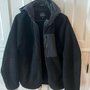 J.Crew black Sherpa hooded jacket L